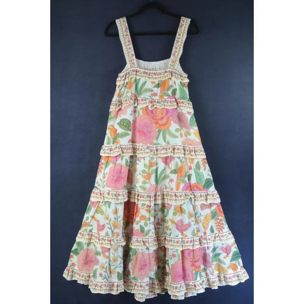 NEW, Farm Rio Square-Neck Tiered Ruffle Dress SZ L #MD1078 - Picture 3 of 11